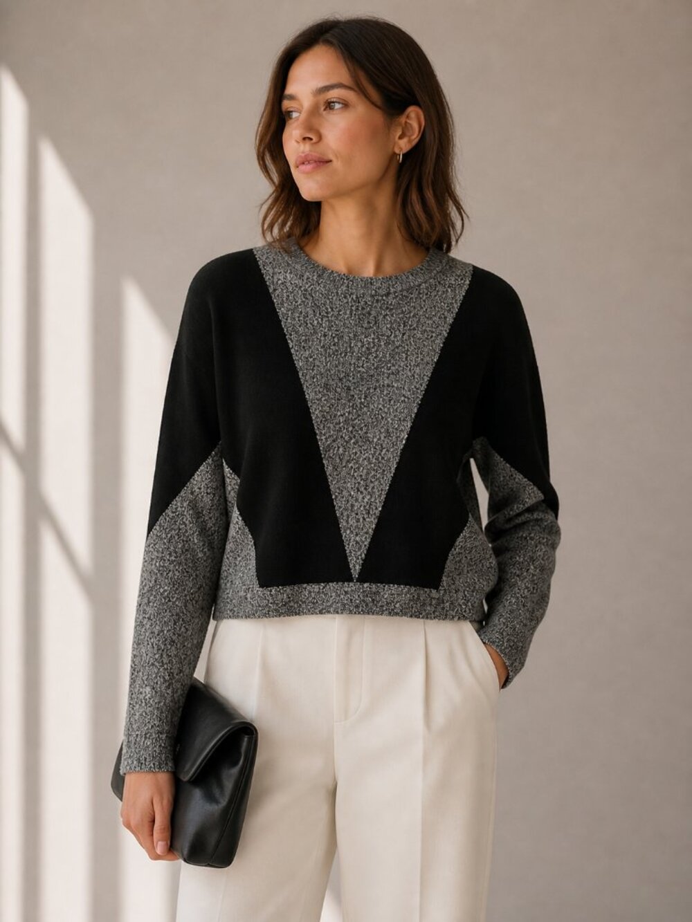 Public School Sana Pullover Sweater Large Colorblock Gray Black - Picture 2 of 8
